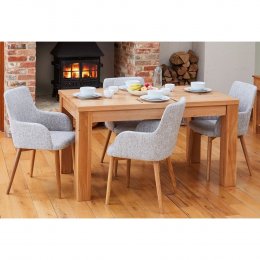 Mobel Solid Oak Large Dining Table and Four Light Grey Chairs